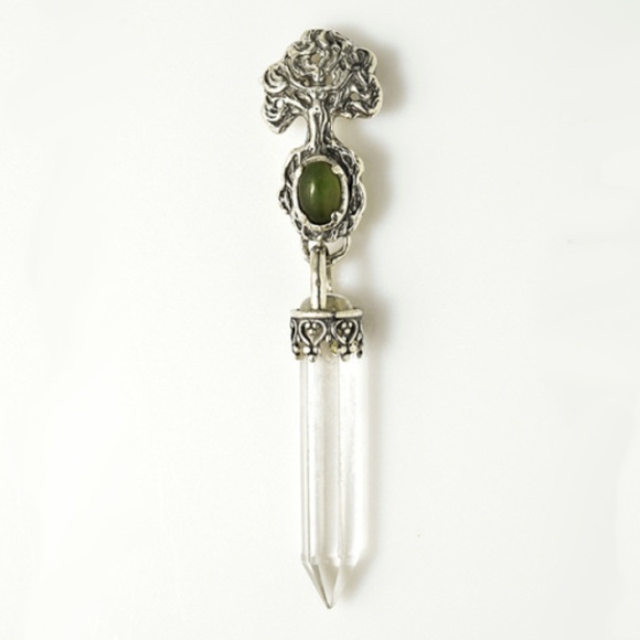 Wellstone Jewelry Jewelry - Tree Goddess Crystal Drop Pendant .925 Sterling Silver w/ genuine Jade gem USA